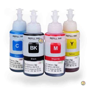 Jeu d’encre liquide de recharge pour Imprimantes Epson EcoTank – 4 boites de 70ml [ Noir, Cyan,  Jaune, Magenta ]
